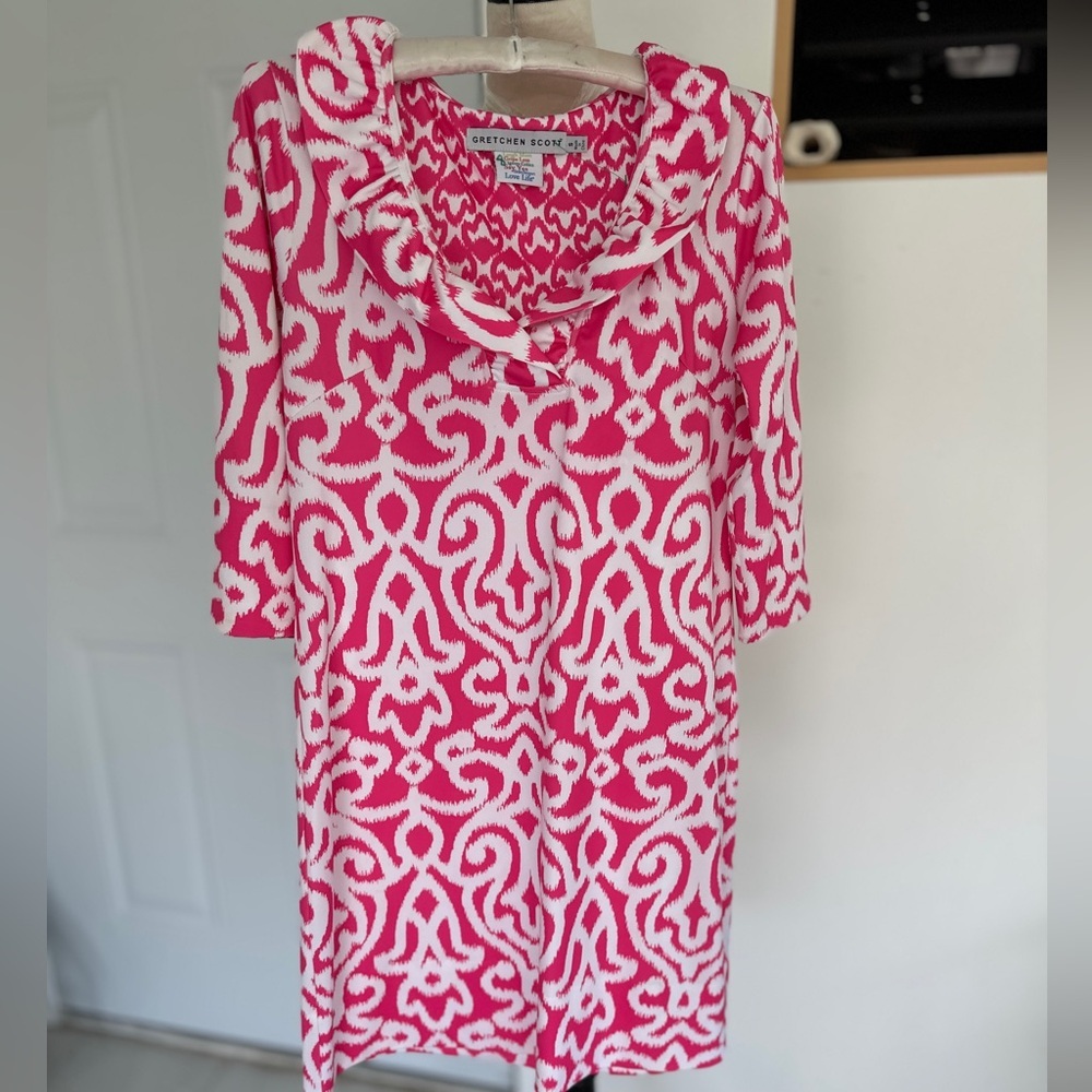Gretchen Scott Designs Pink Cowl Neck Sheath Dress